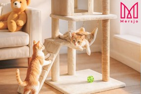 Drapak dla kota, domek z zabawką, wysoki, 6 poziomów, legowisko, Comfort Line beżowy