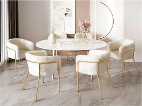 Zestaw 6 leżaków do jadalni, salonu lub sypialni - z materiału przypominającego króliczy puch - z 4 złotymi metalowymi nogami - beżowy