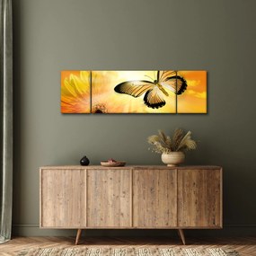 Obraz - Żółty motyl z kwiatkiem (170x50 cm)