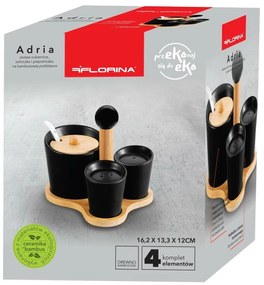 Florina Zestaw cukiernica, solniczka i pieprzniczka na bambusowej podstawce Adria, czarny