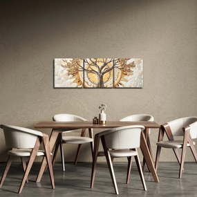 Obraz – Złote drzewo życia w mozaice (z zegarem) (90x30 cm)