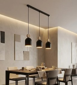 Mesi 3 Black podłużna lampa wisząca 3 klosze czarne do jadalni