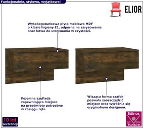 Zestaw dwóch wiszących szafek nocnych wędzony dąb - Eldomi