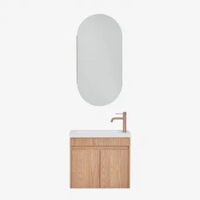 Zestaw Wiszących Mebli Łazienkowych Zintegrowany Z Umywalką Narek Popielaty Brąz & Owalny - Sklum