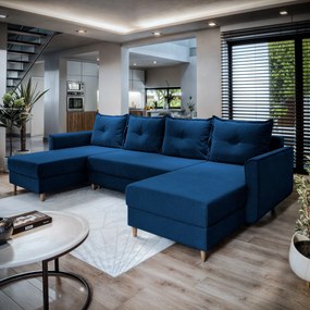 Masseno Narożnik VERNI z funkcją spania i pojemnikiem na pościel Narozniki U, Rozkładana sofa - Niebieski, KRONOS 09