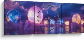 Obraz - Planety na wodzie (z zegarem) (90x30 cm)