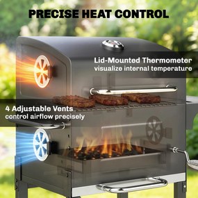 Outsunny Kompaktowy grill węglowy z pokrywą, termometrem, składanym bocznym blatem, szufladą na popiół i otworami wentylacyjnymi | Aosom PL