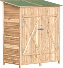 Outsunny szafka ogrodowa 140×75×157 cm – drewniana, z stolikiem, zamykana