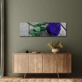 Obraz - Niebieska róża z zieloną łodygą (170x50 cm)