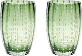 Zafferano Perle English Green zestaw 2 szklanek dmuchane szkło, 32 cl, ręcznie robione
