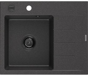 Mexen Ben zlewozmywak granitowy 1-komorowy z ociekaczem lewy 600 x 500 mm, czarny nakrapiany, syfon czarny - 6522605000-76-B