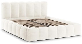 Kremowe tapicerowane łóżko dwuosobowe ze schowkiem i stelażem 180x200 cm Lupine – Micadoni Home