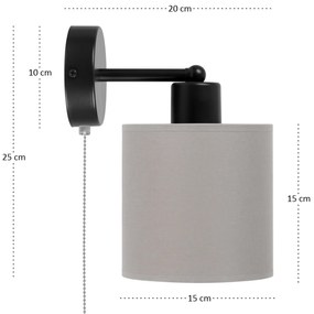 Czarny kinkiet LED z włącznikiem z szarym abażurem SHWD-C-1010SC-GR je