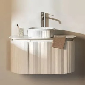 Zestaw Mebli Łazienkowych Z Drewna Carsone Biała & Bez Jednostki Pomocniczej & Redondo Cerámica Blanco Rayas Ø36 Cm - Sklum
