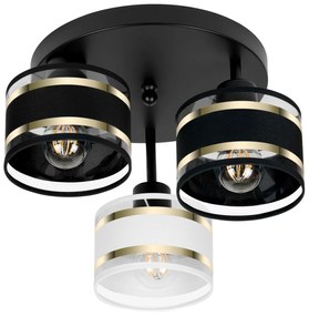 Lampa sufitowa czarna trzypunktowa z czarno-białymi abażurami T-3030SC