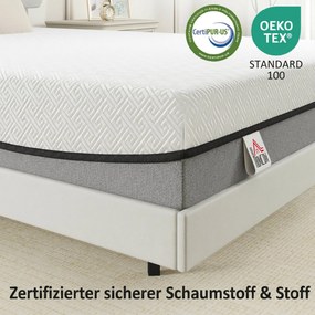 HOMCOM Materac kieszeniowy z pianką memory z zieloną herbatą H3 twardość Oeko-TEX &amp; CertiPUR 200x90x20 cm Szary | Aosom PL