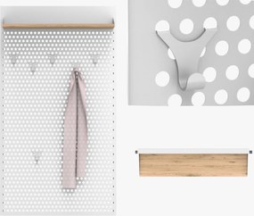 Szeroki wieszak wiszący z półką Loft LW2, biały/dąb wotan