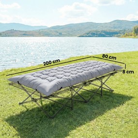 Outsunny Mata campingowa, składana 8 cm gruba mata do spania z antypoślizgową powłoką i paskami 200 x 80 cm, jasnoszara | Aosom PL