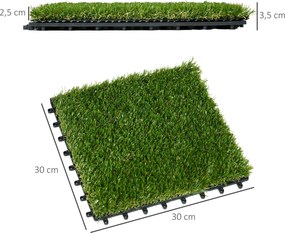 Outsunny 10 Sztuk Sztuczna Trawa 30 x 30 cm Maty Trawne Rolka Trawy Sztucznej 25 mm Plastikowa Ciemnozielona - Idealne do Ogrodu i Balkonu