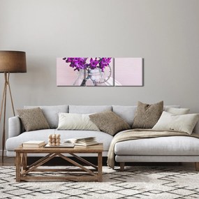 Obraz fioletowych kwiatów (z zegarem) (90x30 cm)