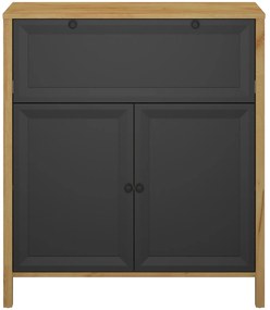Komoda Dwudrzwiowa z Szufladą Drewniana do Salonu NORIA 88 cm Dąb craft złoty/czarny Loft