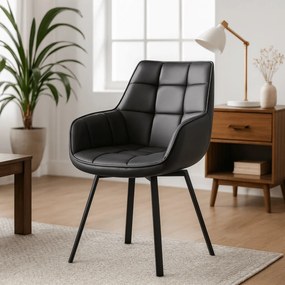 Krzesło Tapicerowane Obrotowe do Salonu LUNA Czarne Ekoskóra Nowoczesne Loft