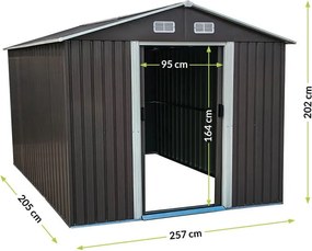 METALOWY DOMEK NARZĘDZIOWY 202x205x257 cm OGRODOWY Z DRZWIAMI PRZESUWNYMI