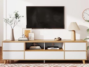 Meble TV 175 cm - 5 drzwi + 2 przegrody - styl nowoczesny - Naturalny i Biały