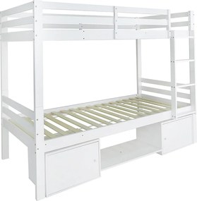 Łóżko piętrowe 90x200 cm – z półkami na buty i na buty – białe wykończenie