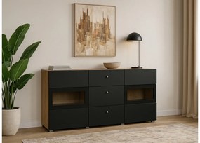 Komoda z szufladami Baros 26 - 132 cm - dąb artisan / czarny mat