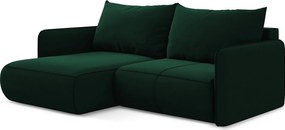 Narożnik lewostronny z funkcją spania - z tkaniny welwetowej - butelkowa zieleń - NANEA