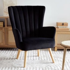 Welurowy fotel w stylu skandynawskim Mills, nóżki naturalne