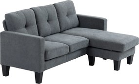 HOMCOM Sofa narożna L z obustronnym szezlongiem, Sofa polstrowana, Ciemnoszara