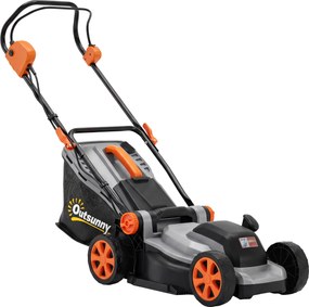 Outsunny Elektryczna kosiarka 1200 W z szerokością cięcia 34 cm, koszem na trawę o pojemności 35 litrów, funkcją mulczowania, 6 wysokościami cięcia, regulowanym uchwytem | Aosom PL