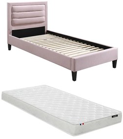 Łóżko 90 x 190 cm z zagłówkiem w kolorze różowym  - Różowe  + Materac - MACHUPIO