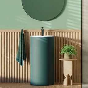 Umywalka wolnostojąca okrągła zielona matowa 87 x 44 cm KALMI GREEN MATT z otworem na baterię : Podłączenie syfonu - Do ściany