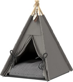 PawHut Tipi Namiot dla zwierząt, łóżko w formie namiotu tipi dla kota, namiot dla kota z poduszką, łóżko dla psa do spania, łóżko dla kota, szary