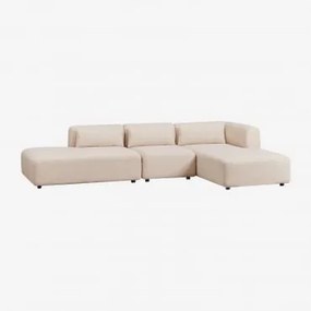 Sofa Modułowy Z Prawym Szezlongiem, 3-częściowy Z Otomanką Fogler Tkanina Baranek Boucle Kremowy Beż - Sklum