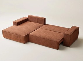 Rozkładany/ze schowkiem narożnik z tkaniny szenilowej (lewostronny/z szezlongiem) w kolorze miedzi Maze – Maison de Rêve