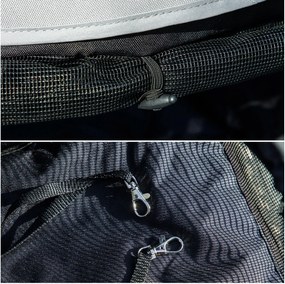 PawHut Wózek dla Zwierząt Domyślny z Smyczami Bezpieczeństwa i Oknami z Siatki, 76L x 44S x 103W cm, Jasnoszary