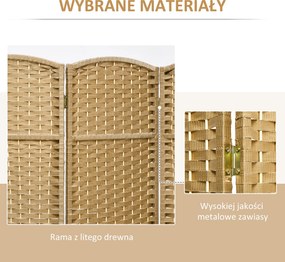 HOMCOM 6-częściowy Parawan, Składany Parawan do Ochrony Prywatności, Ścianka Działowa do Salonu, Sypialni, Biura Domowego, Naturalny