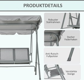 Outsunny huśtawka 3-osobowa z dachem 170 cm x 110 cm x 153 cm