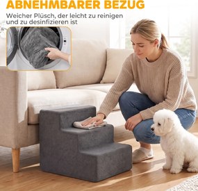 PawHut Schodki dla psa 3-stopniowe ze zdejmowanym pokrowcem dla małych psów 35 cm Ciemnoszary | Aosom PL