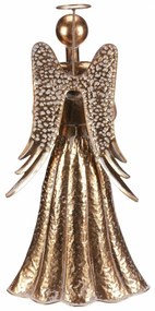 Świąteczna deoracja metalowa Anioł 49 cm, kieliszek na świeczkę tealihgt, złoty