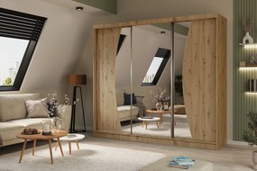 Szafa Przesuwna VOCE 240 cm z Lustrem Szafa Trzydrzwiowa Dąb artisan