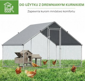 PawHut Kurnik z Wybiegiem, Woliera dla Drobiu z Osłoną Przeciwsłoneczną, Klatka dla 4-6 Kur, Kaczek, Królików, 3 x 2 x 2 m