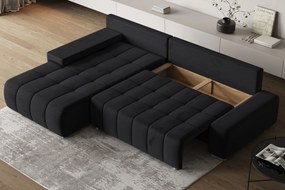 Masseno Narożnik ALESE z funkcją spania i pojemnikiem na pościel Narozniki L, Rozkładana sofa - Czarny, MONOLITH 95