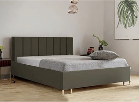 Łóżko tapicerowane MALIBU, wezgłowie, obicie MONOLITH, pojemnik na pościel, podnośnik gazowy, wysokość spania 39 cm, 120x200 cm, Oliwkowa Zieleń