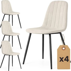 Zestaw 4 pikowanych kremowych krzeseł welurowych B2-L09