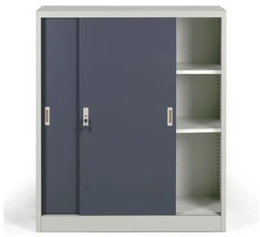 Metalowa szafa z przesuwnymi drzwiami, 2 półki, 1000 x 1200 x 450 mm, ciemnoszary